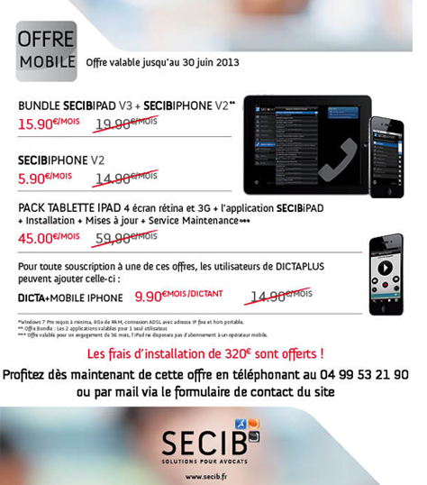 Offre exceptionnelle sur les Web Applications SECIBiPHONE et SECIBiPAD.